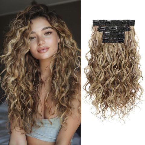 Synthetic Curly Hair Extensions 4PCS 16 Inch Clip-in Lace We view 2