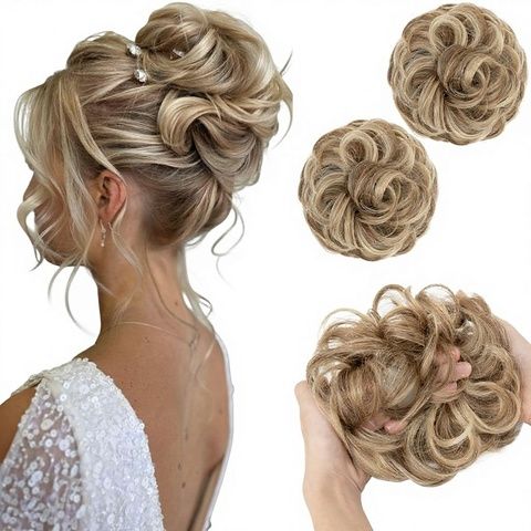 2PCS Messy Hair Bun Hair Pieces Wavy Curly Synthetic Updo Fa view 2
