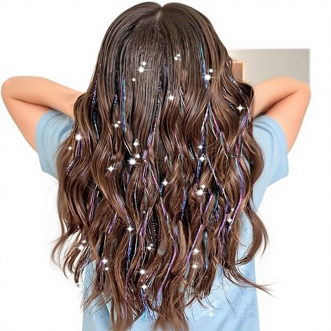 Hair Tinsel Extensions 12 Pcs Colorful Glitter Plastic Mater view 2