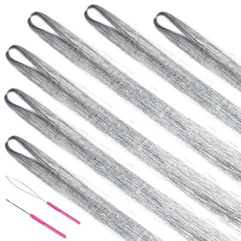 48-Inch 1200 Strands Glitter Tinsel Hair Extensions Kit Heat view 4