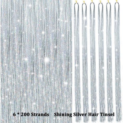 48-Inch 1200 Strands Glitter Tinsel Hair Extensions Kit Heat view 6