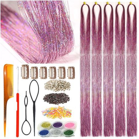 20 Colors Fairy Hair Tinsel Kit 4000 Glitter Strands 48Inch view 2