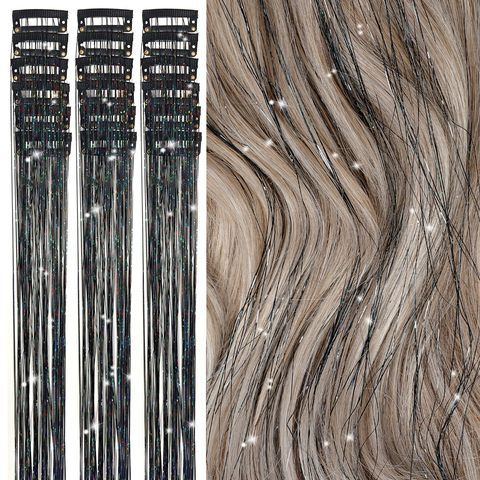 Tinsel Hair Clips 20 Inch Pink Glitter Extensions for Girls view 2