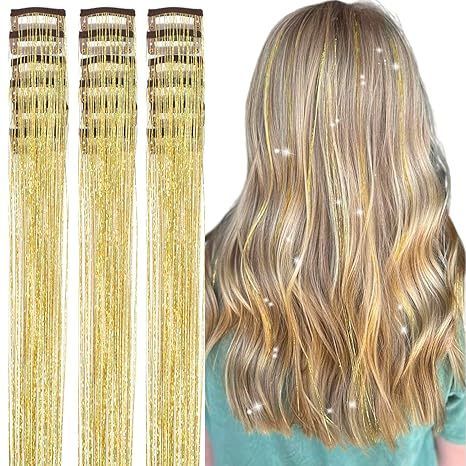 Tinsel Hair Clips 20 Inch Pink Glitter Extensions for Girls view 3