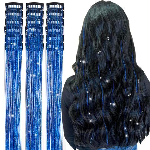 Tinsel Hair Clips 20 Inch Pink Glitter Extensions for Girls view 4