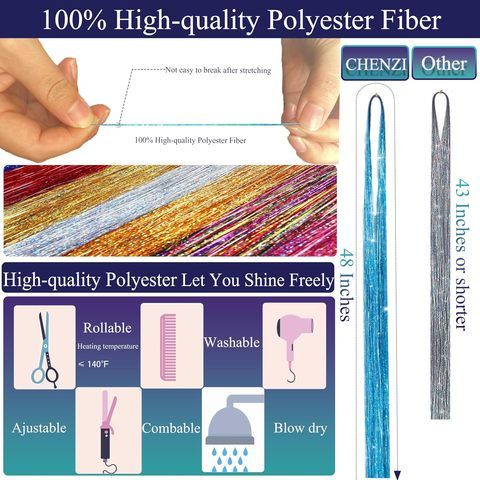 Tinsel Hair Clips 20 Inch Pink Glitter Extensions for Girls view 6