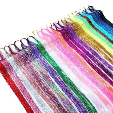 Hair Tinsel Kit 48 Inch 24 Colors 6000 Strands Heat Resistan view 3