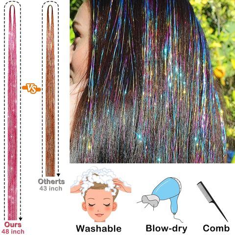 Hair Tinsel Kit 48 Inch 24 Colors 6000 Strands Heat Resistan view 5