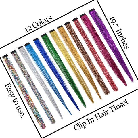 19.7 Inch Straight Clip in Hair Fairy Tinsel Kit Clips on Gl view 6