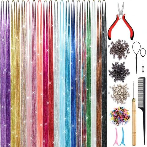 Hair Tinsel Kit (20 Colors 4400 Strands 48 Inches) Sparking view 2