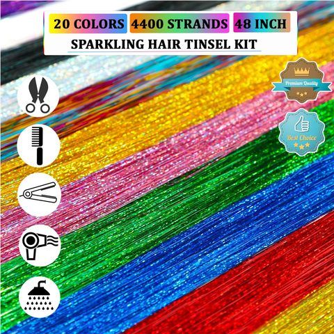Hair Tinsel Kit (20 Colors 4400 Strands 48 Inches) Sparking view 4