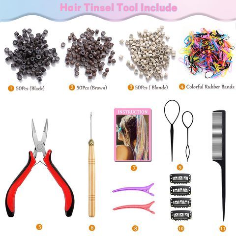 Hair Tinsel Kit (20 Colors 4400 Strands 48 Inches) Sparking view 6