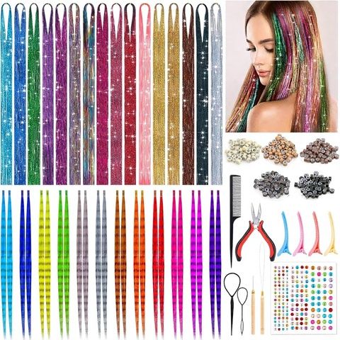 Clip-in Polyester Fiber Hair Tinsel 12 Pcs 20 Inch Colorful  view 2