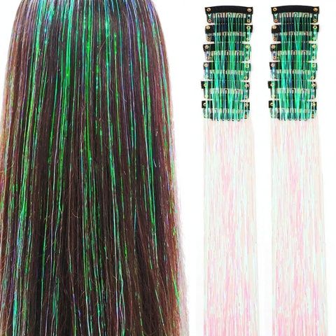 Clip-in Polyester Fiber Hair Tinsel 12 Pcs 20 Inch Colorful  view 3