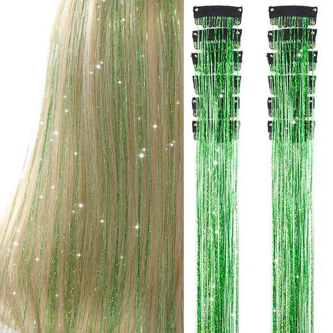 Clip-in Polyester Fiber Hair Tinsel 12 Pcs 20 Inch Colorful  view 4