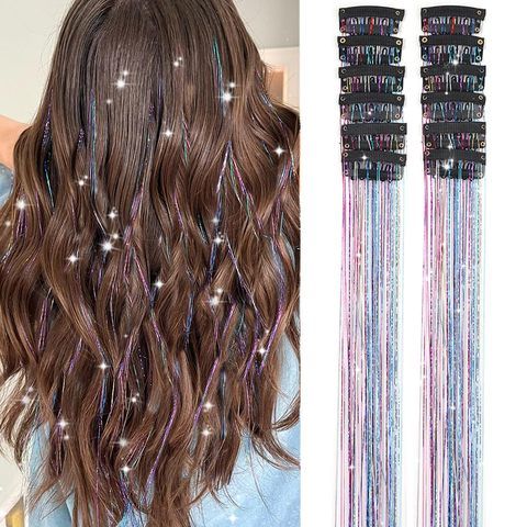 Clip-in Polyester Fiber Hair Tinsel 12 Pcs 20 Inch Colorful  view 5