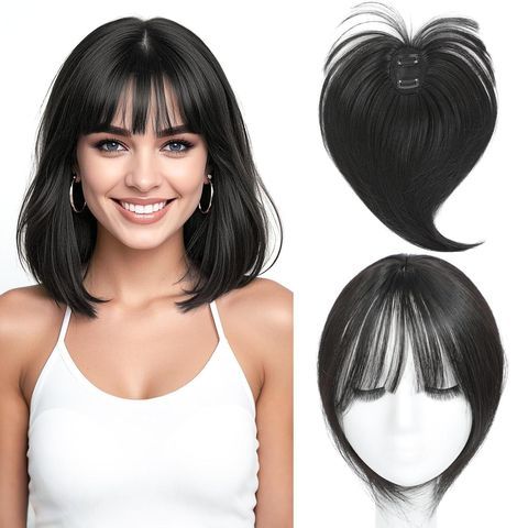 Clip in Hair Topper with Fringe Bangs Natural Looking Top Ha view 2