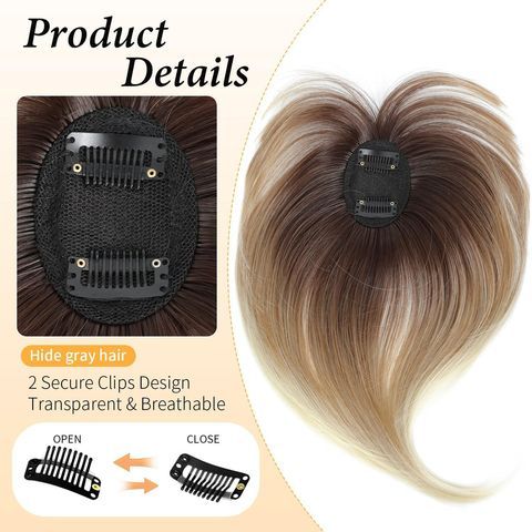 Clip in Hair Topper with Fringe Bangs Natural Looking Top Ha view 5