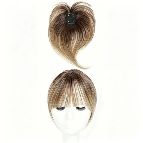 Clip in Hair Topper with Fringe Bangs Natural Looking Top Ha view 6