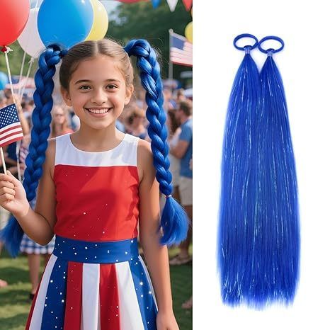 Blue Ponytail Tinsel Hair Extensions with Rubber Band, Synth view 2
