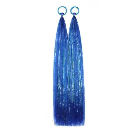 Blue Ponytail Tinsel Hair Extensions with Rubber Band, Synth view 3