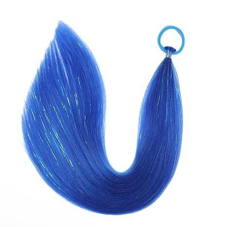 Blue Ponytail Tinsel Hair Extensions with Rubber Band, Synth view 4