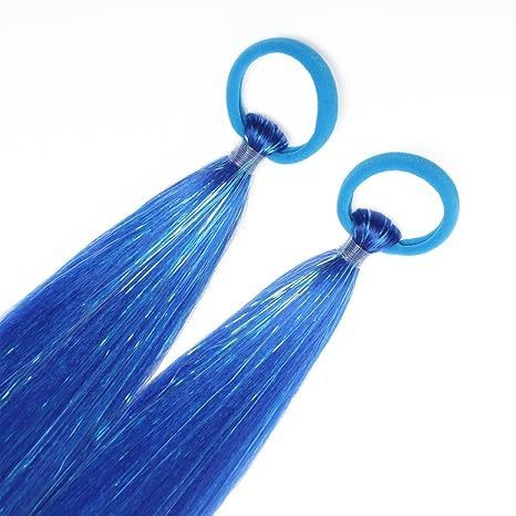 Blue Ponytail Tinsel Hair Extensions with Rubber Band, Synth view 5