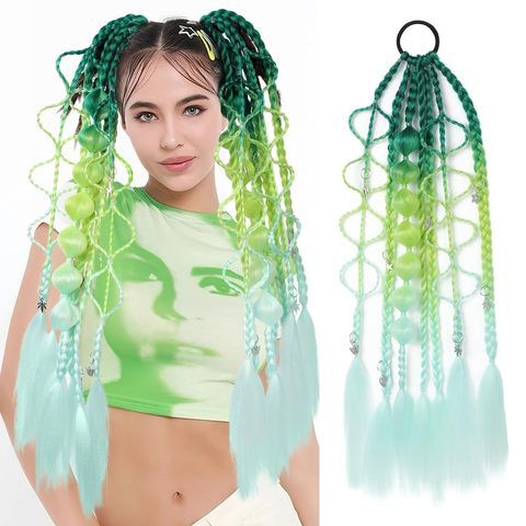 Custom Colored Hair Extensions Ombre Braided Bubble Ponytail view 2