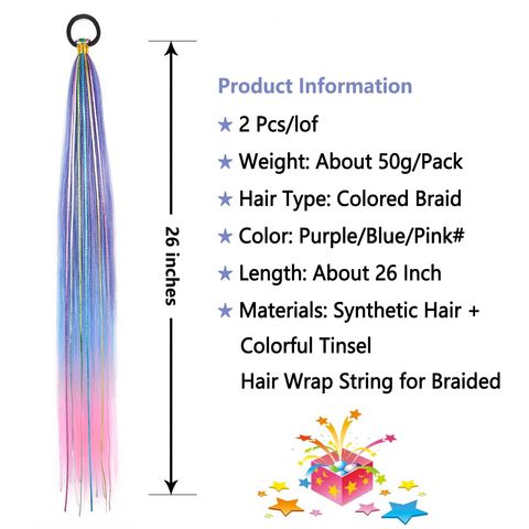 26 Inch Hair Tinsel Colored Braided Ponytail Extension Blue view 3