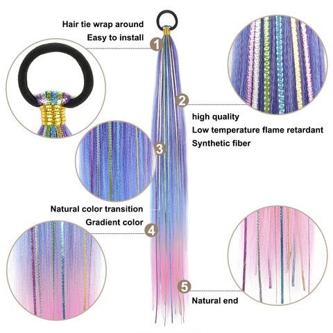 26 Inch Hair Tinsel Colored Braided Ponytail Extension Blue view 4