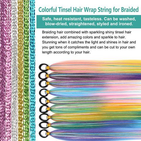 26 Inch Hair Tinsel Colored Braided Ponytail Extension Blue view 6