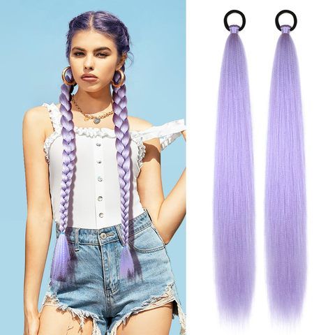 2 Pack Braid Ponytail Extension with Elastic Tie Straight Sl view 2