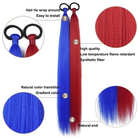 2 Pack Braid Ponytail Extension with Elastic Tie Straight Sl view 5