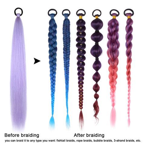 2 Pack Purple Ponytail Extension with Elastic Tie Straight S view 6