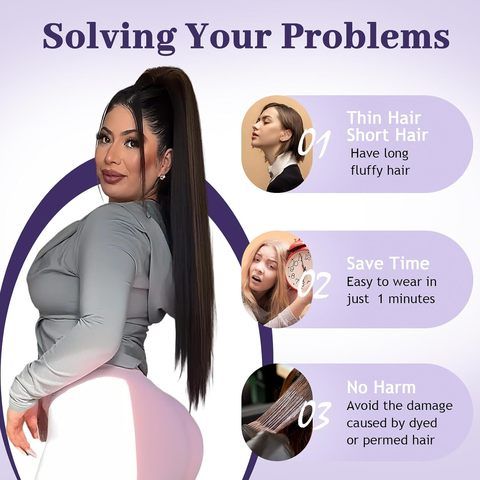 Custom Drawstring Ponytail Extension Straight Clip in Ponyta view 3