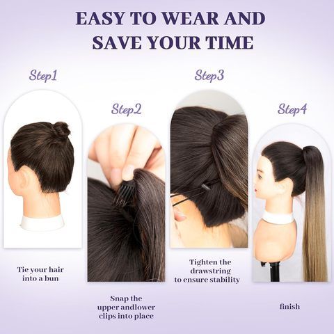 Custom Drawstring Ponytail Extension Straight Clip in Ponyta view 6