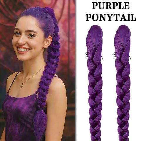 Purple Pre-Braided Ponytail Extensions, 26 Inch Lightweight view 3