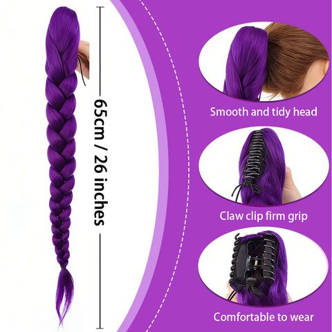 Purple Pre-Braided Ponytail Extensions, 26 Inch Lightweight view 6