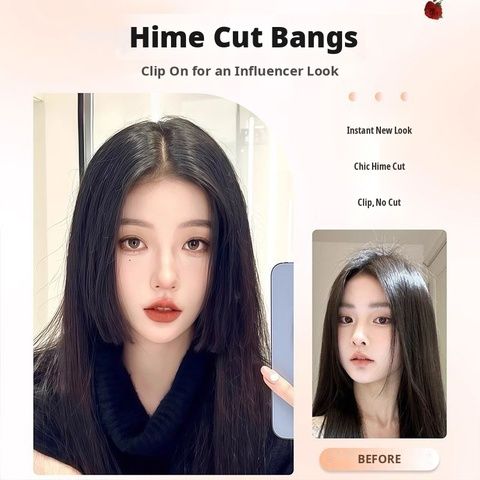 Princess Cut Hairpiece, 2-Piece Straight Bangs Set, Natural view 3