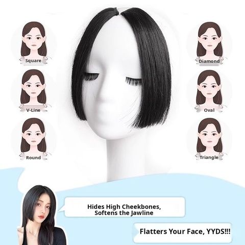 Princess Cut Hairpiece, 2-Piece Straight Bangs Set, Natural view 4