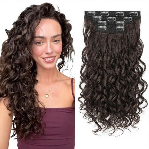 Synthetic Curly Clip-in Hair Extensions 4PCS 16 Inch Chocola view 2