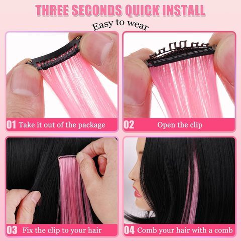 12 Pcs Blue+Sky Blue Clip-In 22 Inch Straight Synthetic Hair view 4