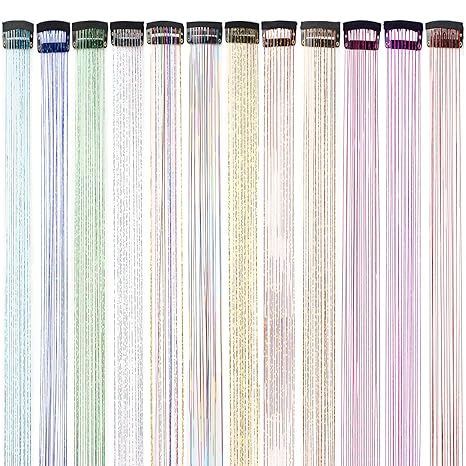 Hair Tinsel 12 Pcs Clip in Hair Tinsel Kit for Girls 22 Inch view 4
