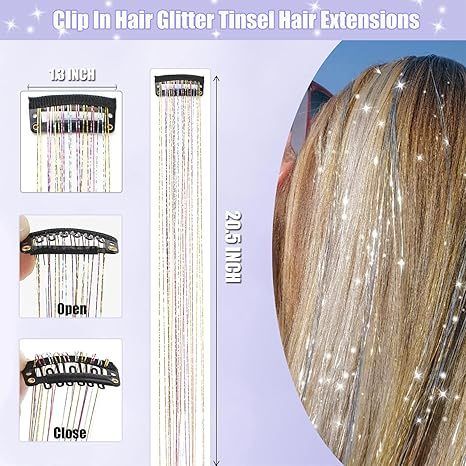 Hair Tinsel 12 Pcs Clip in Hair Tinsel Kit for Girls 22 Inch view 5