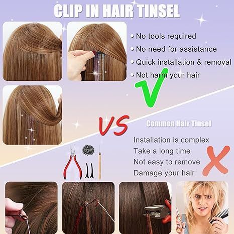 Hair Tinsel 12 Pcs Clip in Hair Tinsel Kit for Girls 22 Inch view 6