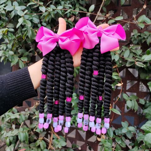 Kids Braided Hair Extensions with Bow & Beads, Springy C view 2