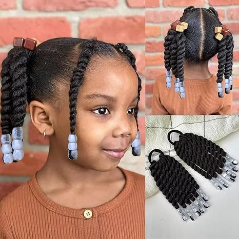 Custom Kids Beaded Ponytail, 6 Inch Two-Strand Twists Braide view 3
