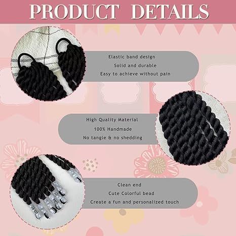 Custom Kids Beaded Ponytail, 6 Inch Two-Strand Twists Braide view 5