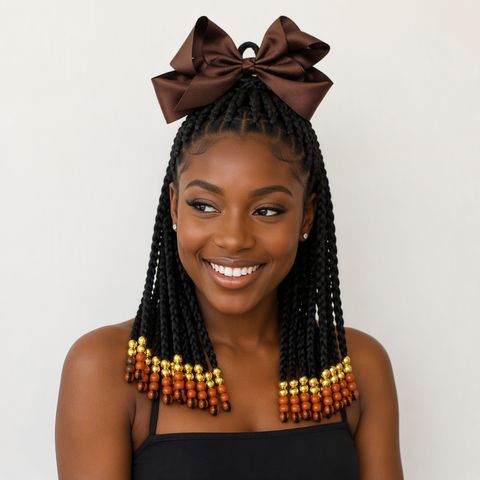 Custom Kids Beaded Ponytail Extension Braided Hairpiece for view 3