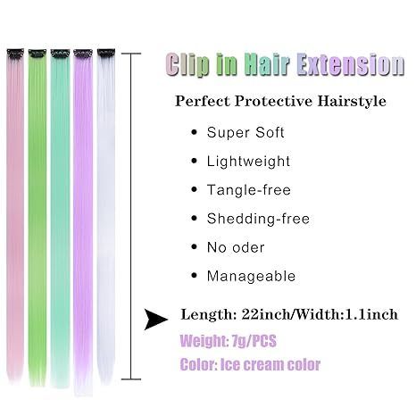 Multicolor Clip-in Hair Extensions 22 Inch Pastel Rainbow Sy view 5